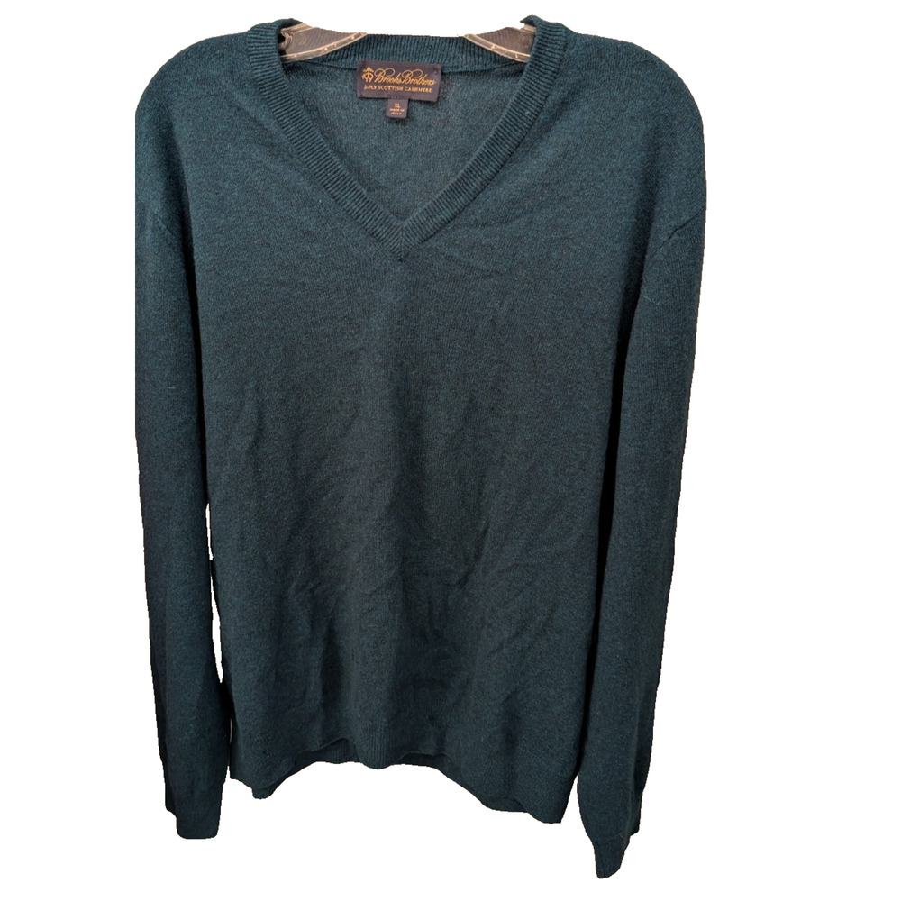 Brooks Brothers Sweater  Teal Green 2-Ply Cashmere‎ V Neck  Sweater  XL